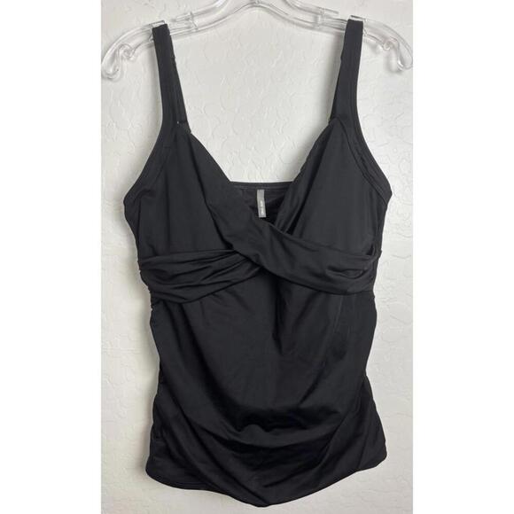 Land's End Twist Front Underwire Tankini Sz 12L Black 1472 Swim